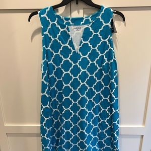 Lands End Jersey Sleeveless Tunic, Teal and White quatrefoil Print, NWT